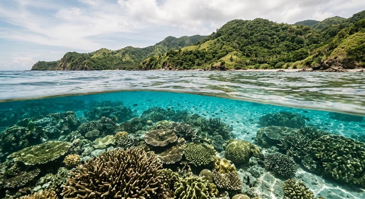 Coral reef in clear water off Lobo