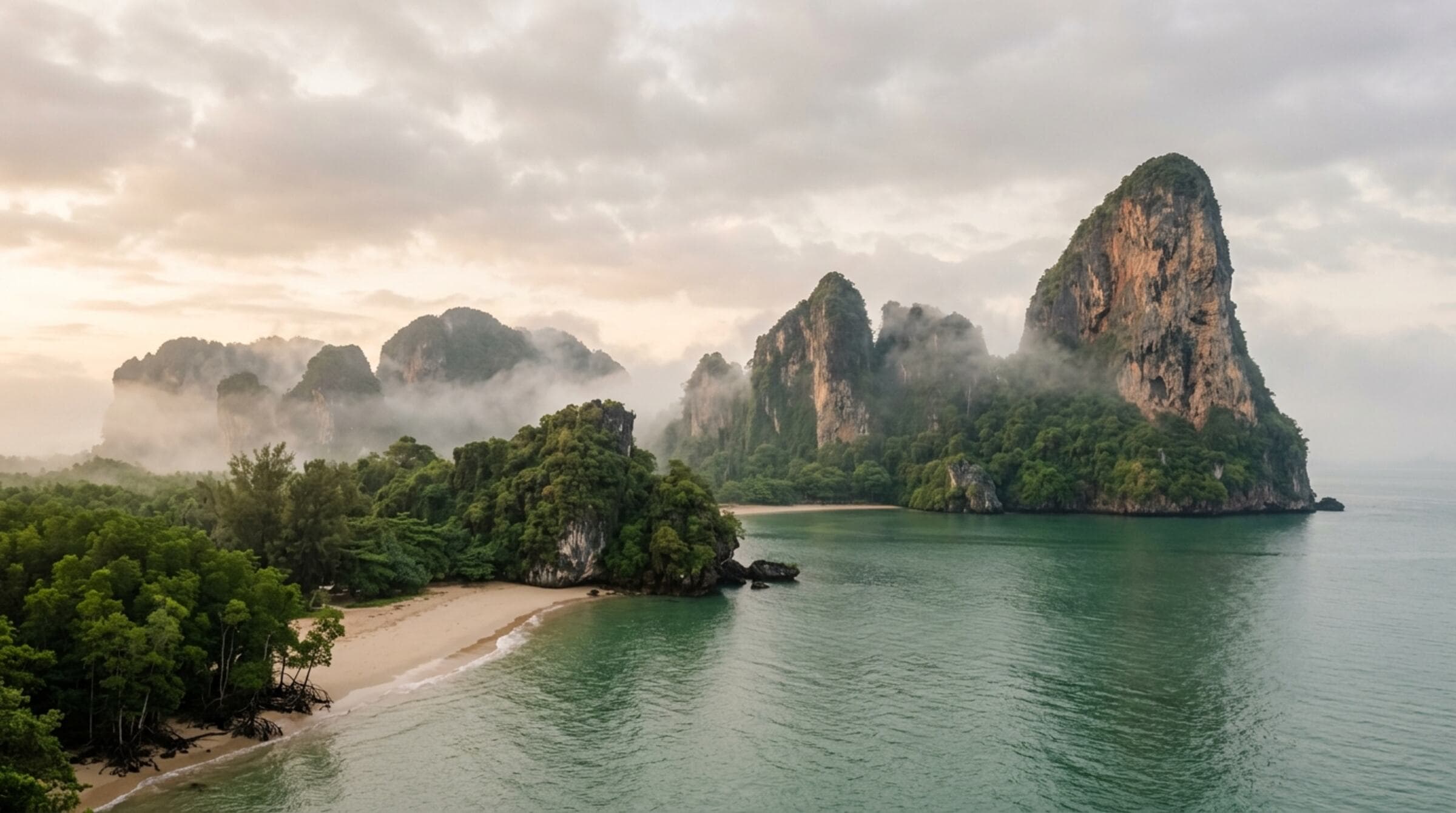 Limestone karst towers rising from an emerald sea, Krabi