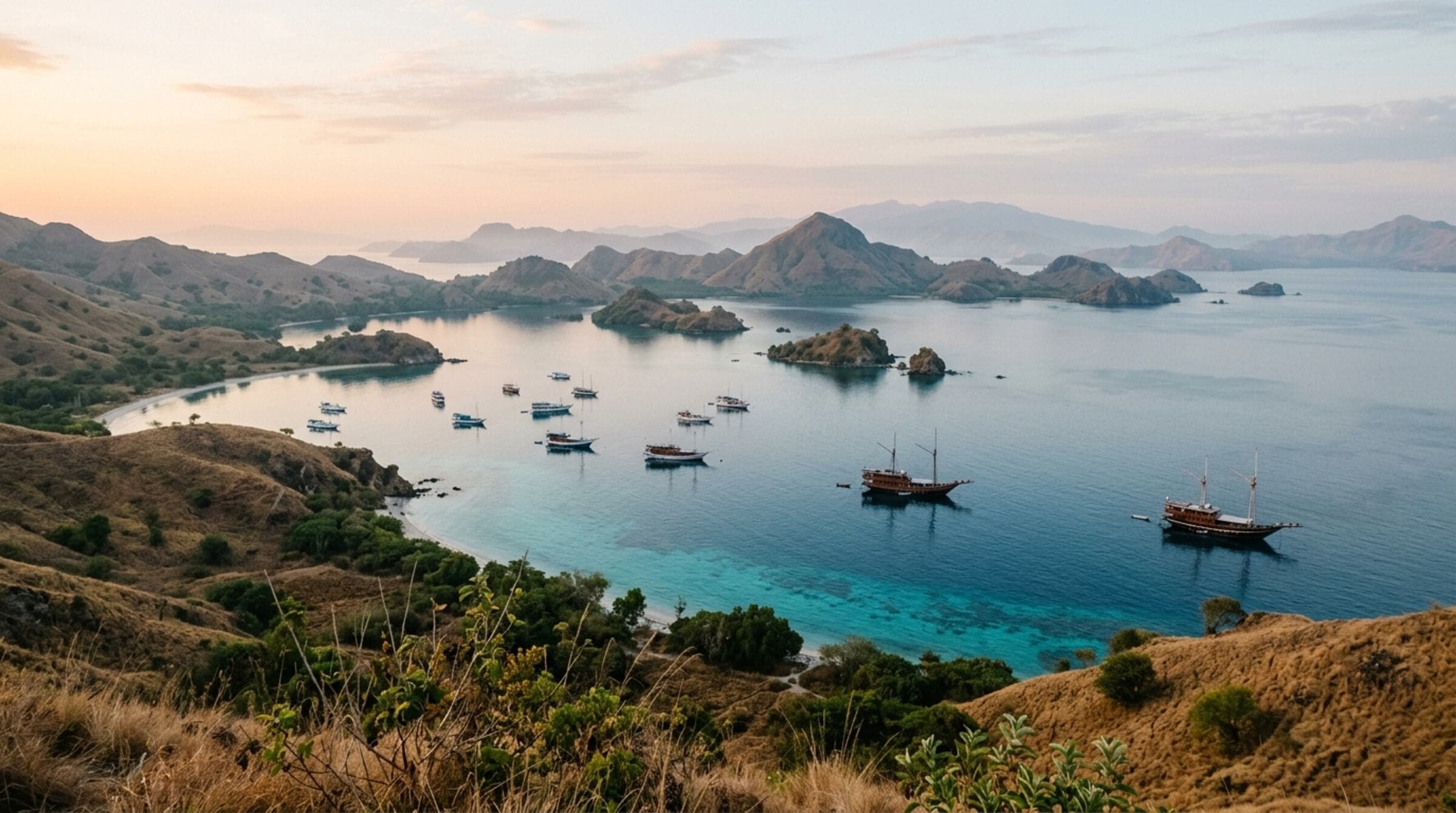 The bay of islands below the ridge at Labuan Bajo