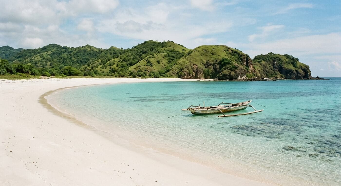 Deserted white sand beach in south Lombok