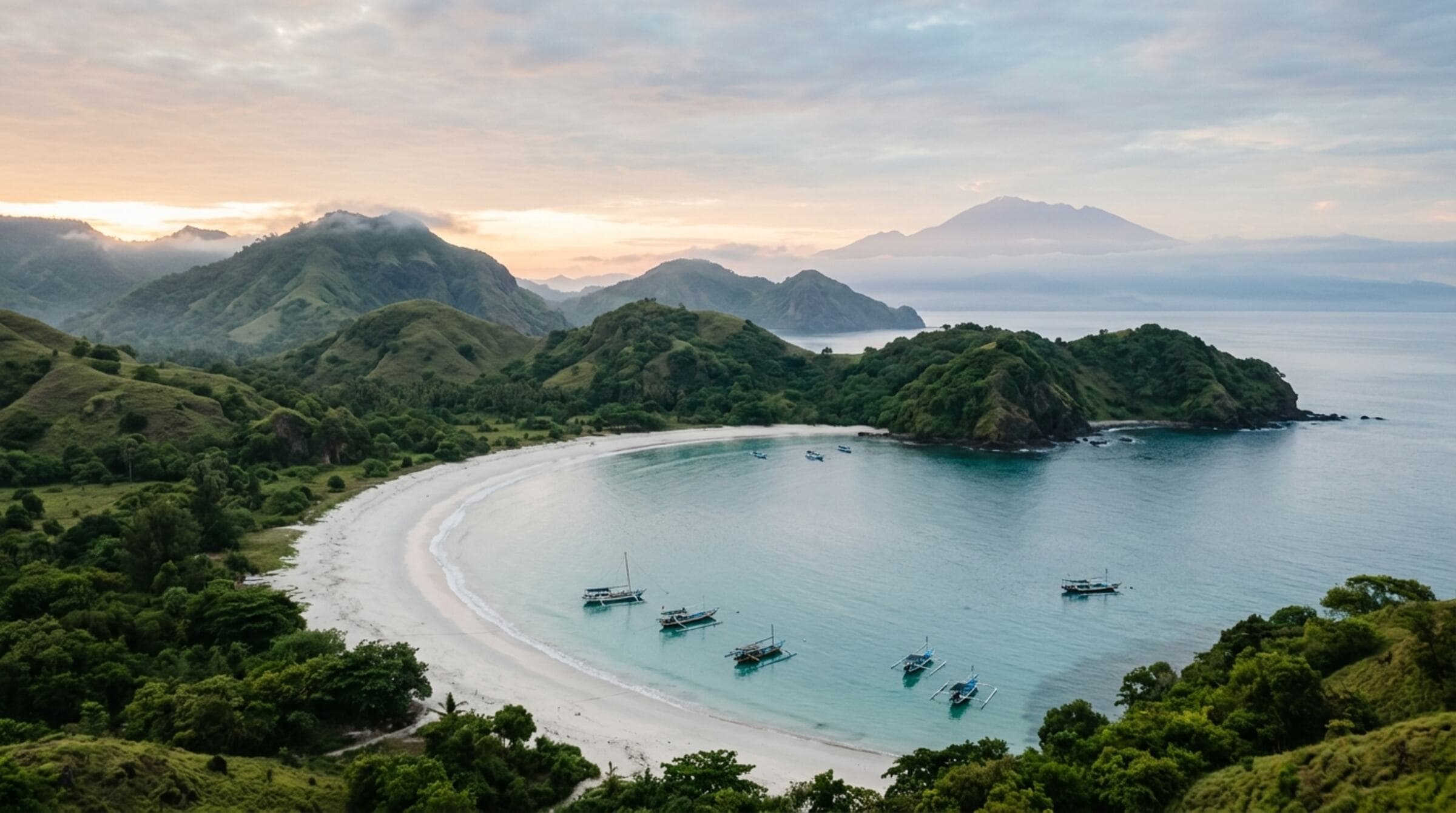 A horseshoe bay on the south coast of Lombok at dawn
